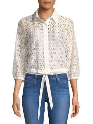 Plenty By Tracy Reese Open-lace Tie-hem Blouse