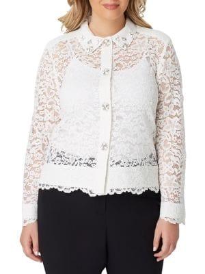 Tahari Arthur S. Levine Plus Plus Scalloped Lace Blouse