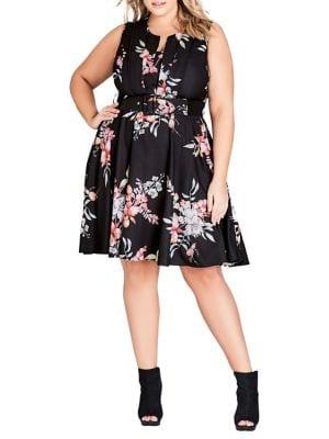 City Chic Plus Veronica Floral Belted A-line Dress