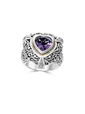 Effy 18k Gold, Sterling Silver, Diamond And Amethyst Heart Ring