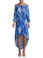 T Tahari Off-the-shoulder Pleated Floral Dress