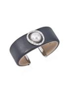 Majorica Stainless Steel, Leather & 14mm White Mabe Man-made Pearl Cuff