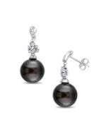 Sonatina Tahitian Cultured Pearl, Diamond And 14k White Gold Cluster Earrings