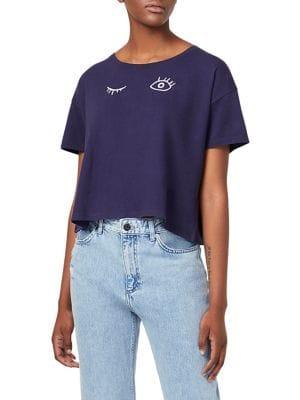 French Connection Wink Embroidery Crop Tee