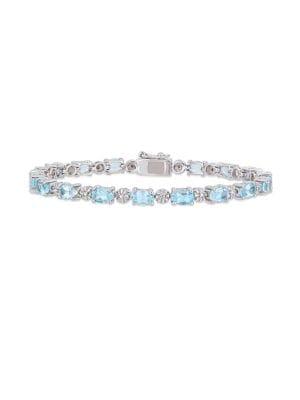 Sonatina Sterling Silver, Diamond & Blue Topaz Tennis Bracelet