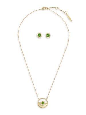 Sole Society Jade & Crystal Pendant Necklace & Earrings Set