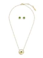 Sole Society Jade & Crystal Pendant Necklace & Earrings Set