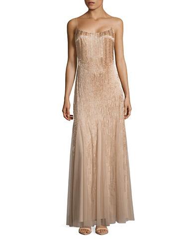 Adrianna Papell Spaghetti Strap Ombre Beaded Gown