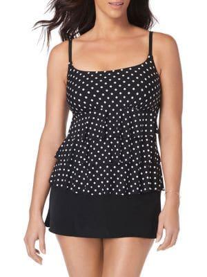 Longitude Dot To Dot Ruffle Faux Skirtini Swimdress
