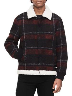 Calvin Klein Jeans Plaid Faux Shearling Chore Jacket