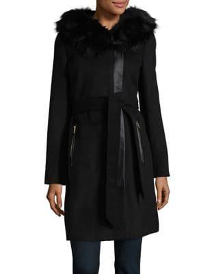Karl Lagerfeld Paris Faux Fur Wrap Coat