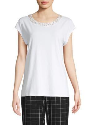 Karl Lagerfeld Paris Embellished-neck Tee