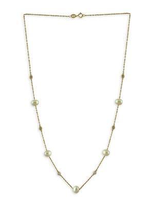 Effy 14k Yellow Gold Diamond And 5.5mm Freshwater Pearl Necklace