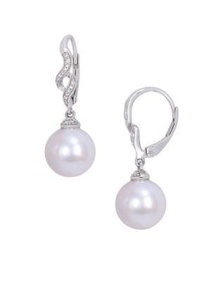 Sonatina Sterling Silver, 11-12mm Cultured Freshwater Pearl & Diamond Twist Drop Earrings