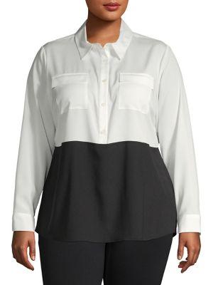 Calvin Klein Plus Color Block Half Button Front Shirt