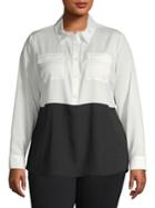 Calvin Klein Plus Color Block Half Button Front Shirt