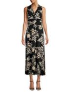 Vince Camuto Petite Floral Sleeveless Ruched Maxi Dress