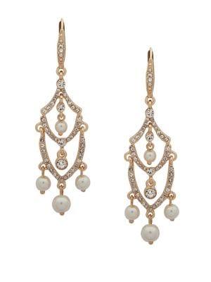 Anne Klein Crystals & Faux Pearls Chandelier Earrings