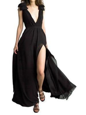 Basix Shoulder Bow Crepe Gown