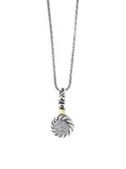 Effy Sterling Silver, Diamond & 14k Yellow Gold Circle Pendant Necklace