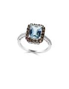 Effy Aquarius White Diamond, Brown Diamond, Aquamarine & 14k White Gold Ring