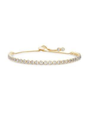 Lord & Taylor 14k Yellow Goldplated Sterling Silver & Crystal Box Chain Slider Bracelet