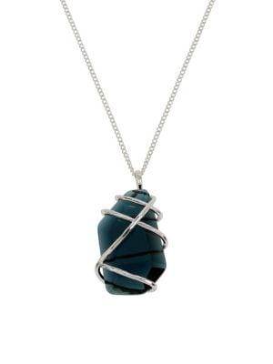 Robert Lee Morris Silvertone And Colored Stone Wire Wrapped Pendant Necklace In Gift Box