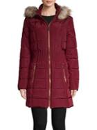 Laundry By Shelli Segal Quilted Faux-fur Trim A-line Coat
