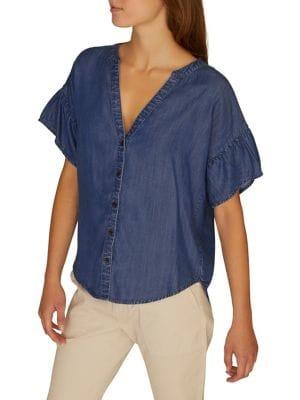 Sanctuary Split Neck Flutter-sleeve Top