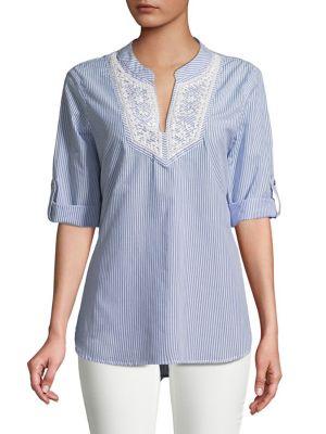 Ivanka Trump Embroidered Striped Cotton Tee
