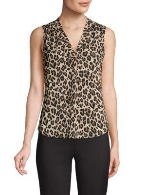 Vince Camuto Petite V-neck Leopard-print Tank Top