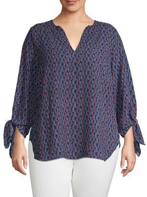 Michael Michael Kors Plus Printed Tie Cuff Top