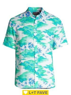 Black Brown Linen Psychedelic Island Print Shirt
