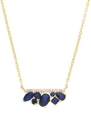 Lord & Taylor Diamond, Sapphire And 14k Yellow Gold Necklace