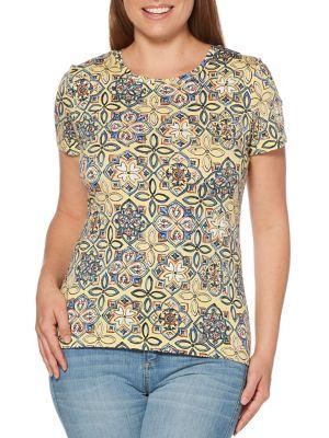 Rafaella Embellished Crewneck Cotton Blend Tee