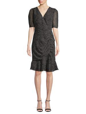 Adrianna Papell Ruffle-trimmed Dot Sheath Dress