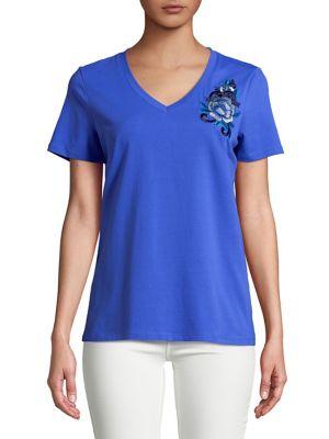 Imnyc Isaac Mizrahi Floral Embroidered Short-sleeve Tee