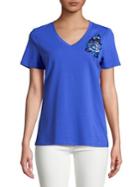 Imnyc Isaac Mizrahi Floral Embroidered Short-sleeve Tee