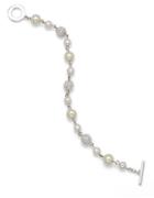 Carolee Silvertone Pave Fireball And Faux Pearl Bracelet