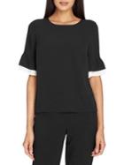 Tahari Arthur S. Levine Contrast Ruffle-sleeve Blouse