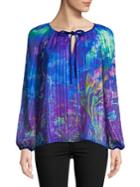 T Tahari Abstract Soft Pleated Blouse