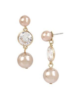 Miriam Haskell Grey Faux Pearl And Glass Stone Linear Drop Earrings