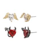Betsey Johnson Set Of Two Angel And Devil Stud Earrings