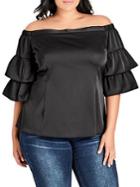 City Chic Plus Off-shoulder Frilled Sleeve Top