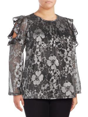 Michael Michael Kors Plus Cold-shoulder Ruffled Floral Blouse