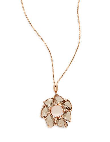 Bh Multi Color Corp. Pink Quartz, Smoky Quartz, & 14k Rose Gold Flower Pendant Necklace
