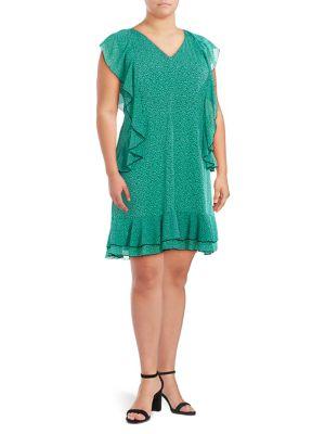 Michael Michael Kors Plus Plus Mini-dot Cascade Ruffle Dress