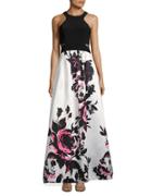 Xscape Sleeveless Floral-print Gown
