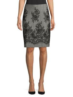 Anne Klein Glen Plaid & Lace Pencil Skirt