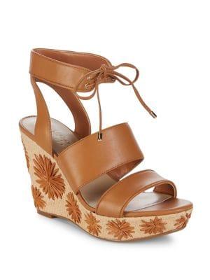 424 Fifth Sage Leather Platform Wedge Sandals